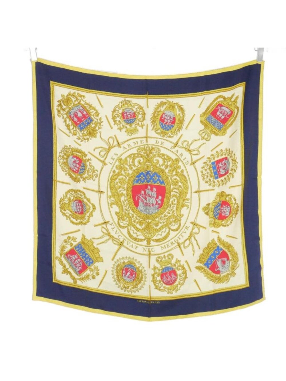 Hermes Scarf Carre 90 les Armes de Paris Silk Navy - Picture 1 of 7